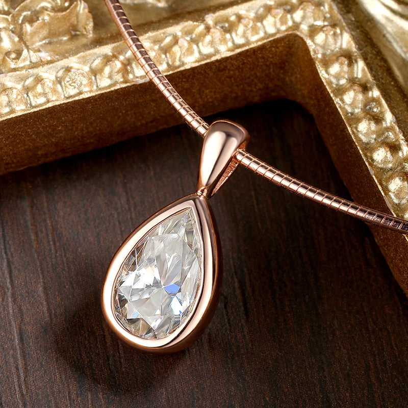 KNOBSPIN 3ct Pear Cut Moissanite Pendant Necklaces for Women Wedding Solitaire s925 Sterling Silver 1.5mm Choker Chain Necklace
