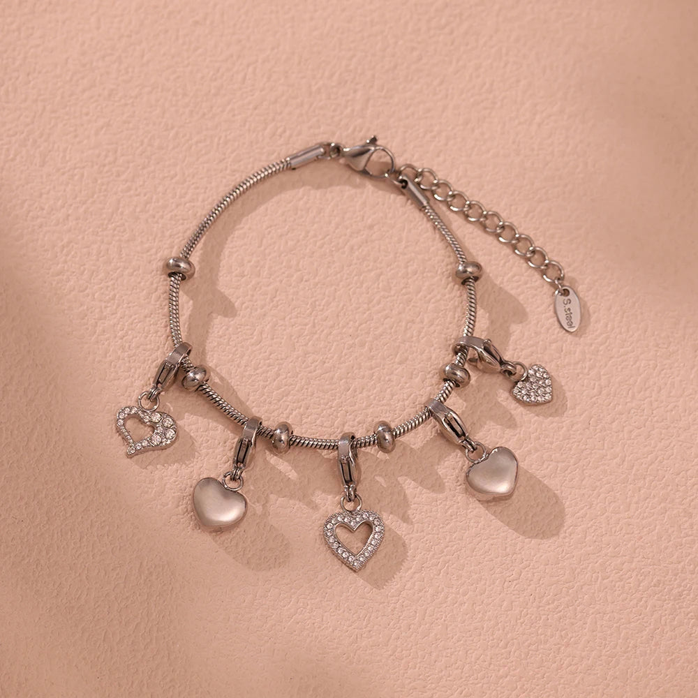 Nivora Minimalist Bracelets For Women Stainless Steel Cubic Zircon Hollow Heart Pendant Charm Bangle Wedding Engagement Jewelry