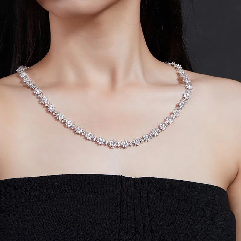 100% D Color Gradient Moissanite Necklace for Women Sunflower Luxury Sparkling Full Diamond Pendant 925 Sterling Silver