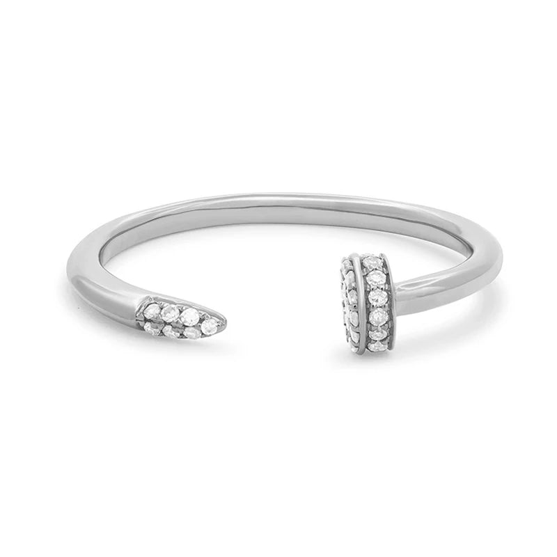 925 Sterling Silver Original Certificate Zircon Nail Open Cuff Ring For Women Fine Jewelry Gold Plated