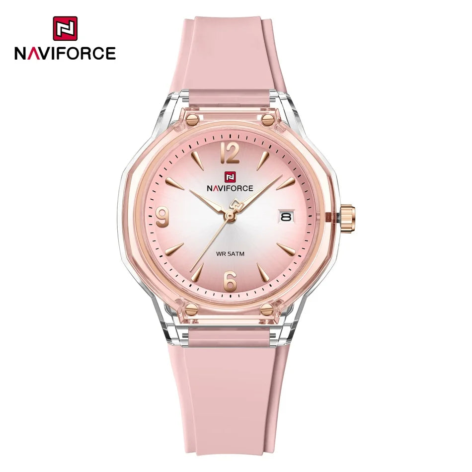 NAVIFORCE Fashion Waterproof Ladies Watch with Luminous Pointer Display Fashionable Silicone Strap Night Glow Women's Watches