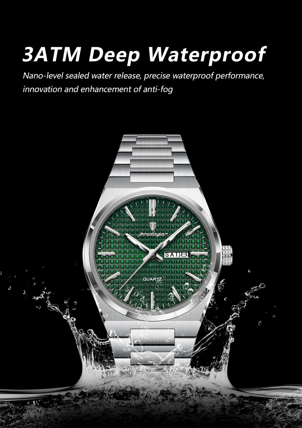 POEDAGAR Top Original Quartz Men Clock Waterproof Luminous Stainless Steel Man Wristwatch Date Week Business Men's Watches Reloj