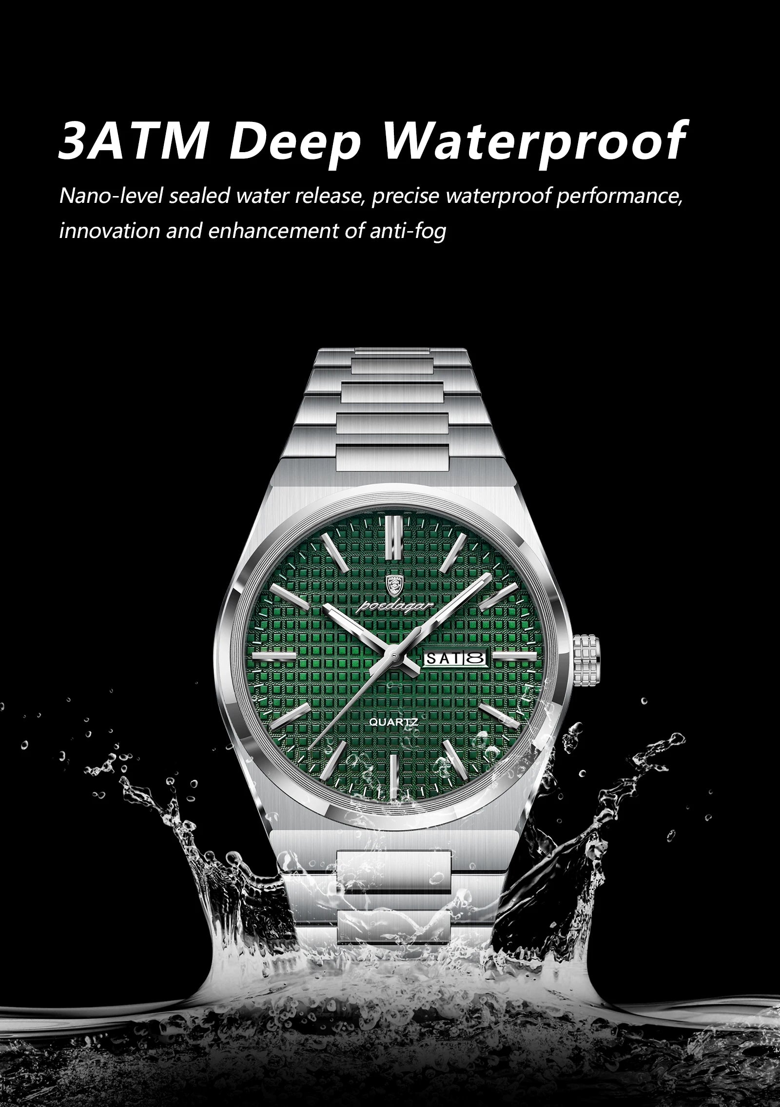 POEDAGAR Top Original Quartz Men Clock Waterproof Luminous Stainless Steel Man Wristwatch Date Week Business Men's Watches Reloj