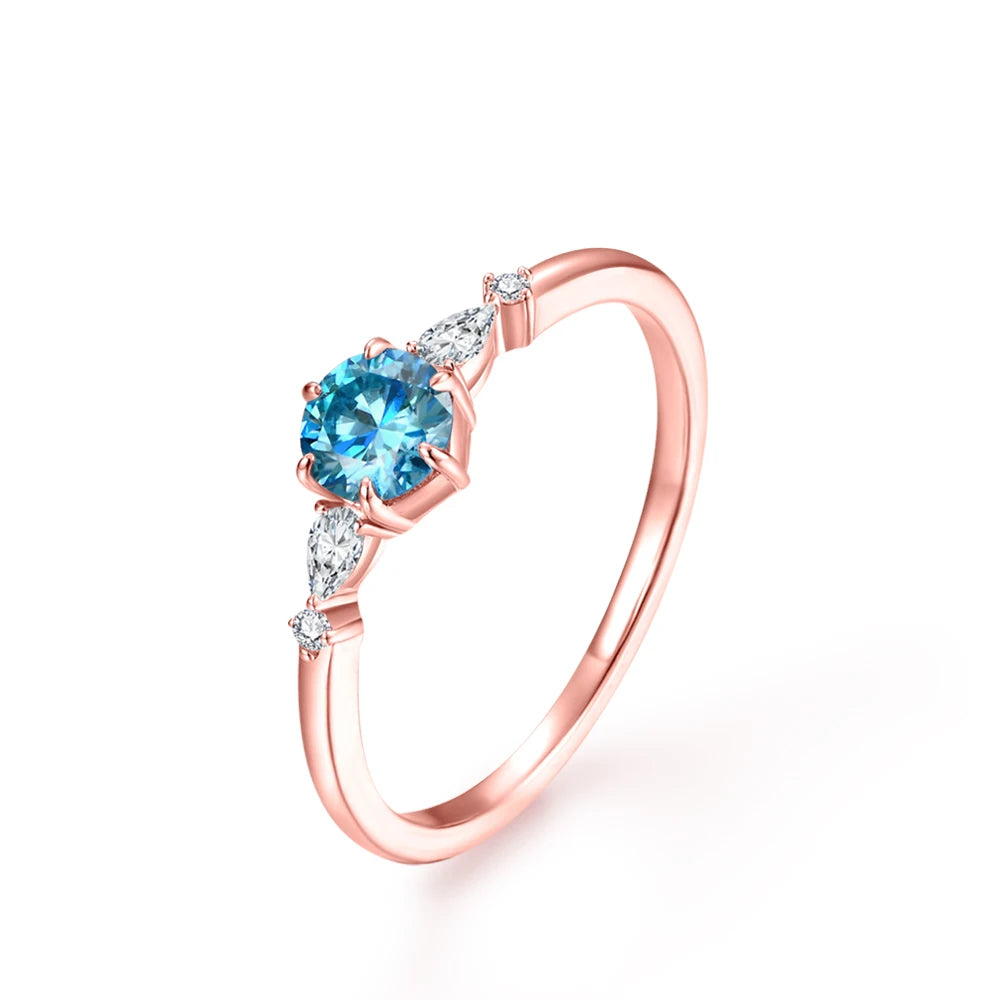 MINTYBOX New D Color Round Cut 0.5CT Colorful Blue Moissanite Ring for Women Solid 10K 14K 18K Gold Halloween Jewelry Party
