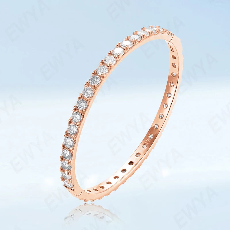 EWYA Real GRA Certified D Color 4mm 0.3CT Full Moissanite Bangle Bracelet for Woman Party S925 Sterling Silver Diamond Bracelets