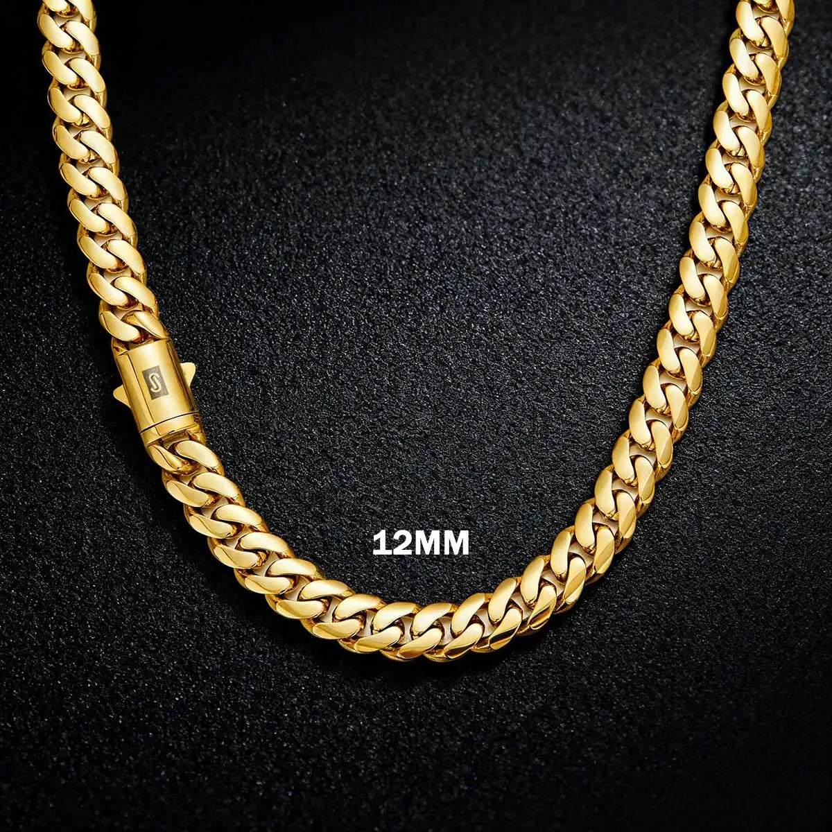 Hip hop Cuban Link Necklace Stainless Steel 8-14mm Cuban Encrypted Chain Smooth Lightning Men Banquet Jewelry