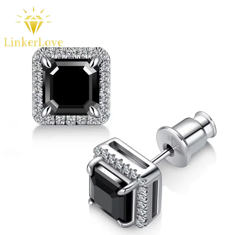 All Moissanite Stud Earrings for Women Men Black Square D Color Diamond S925 Sterling Silver 18K White Gold Plated Jewelry Gift
