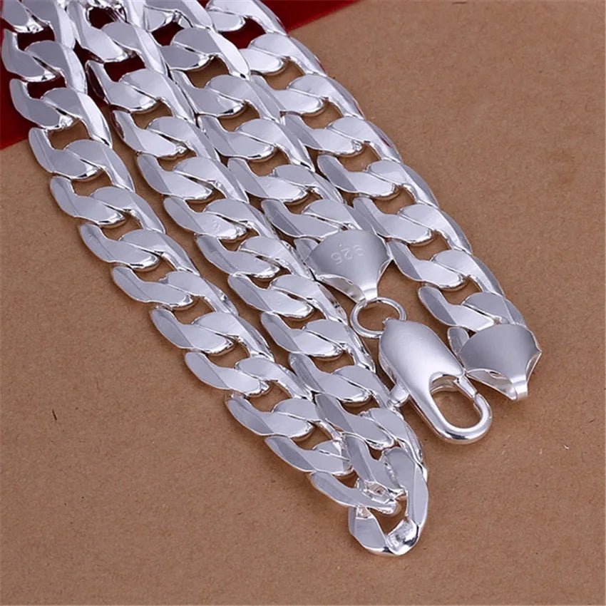 18-30inch 925 silver Color12MM chain Necklace big Noble Beautiful fashion charm solid men women TOP quality Gorgeous jewelry
