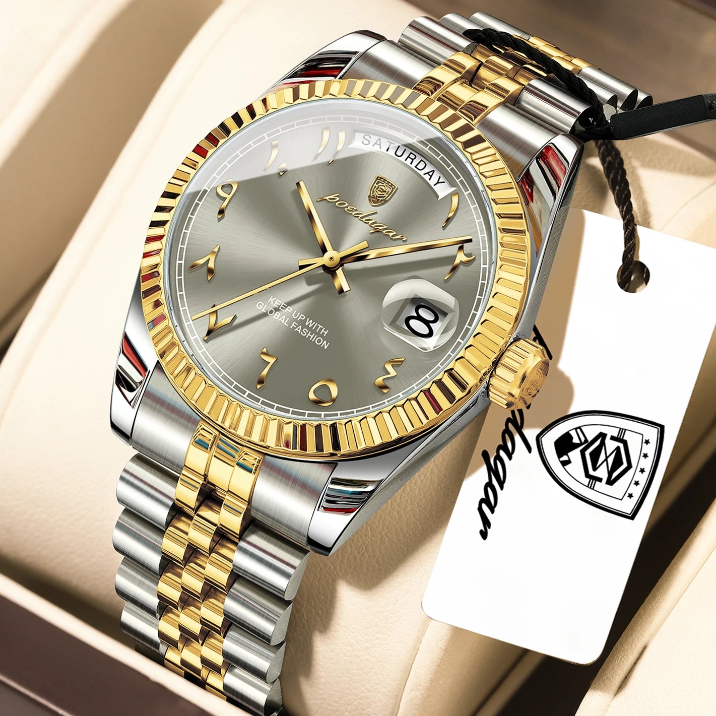 POEDAGAR Business Casual Male Clock Waterproof Date Week Fashion Men's Watch Stainless Steel Quartz Watches For Men Reloj Hombre