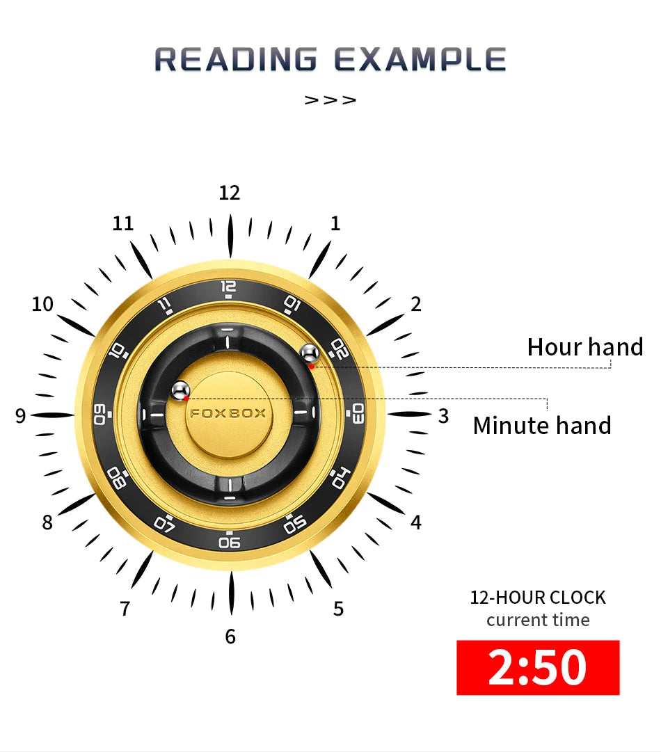 FOXBOX Watch Personalized Fashion Floating Magnetic Pointer Free Ball Bearing Creative Simple Waterproof Quartz Watch for Men