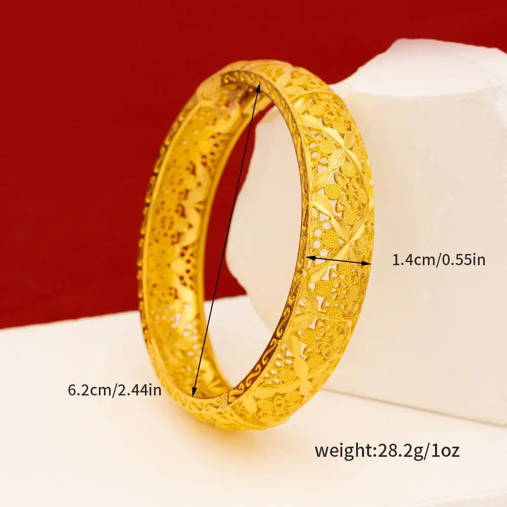 Luxury 24K 9999 Pure Gold real gold Women's Open-cut Carved Bracelet