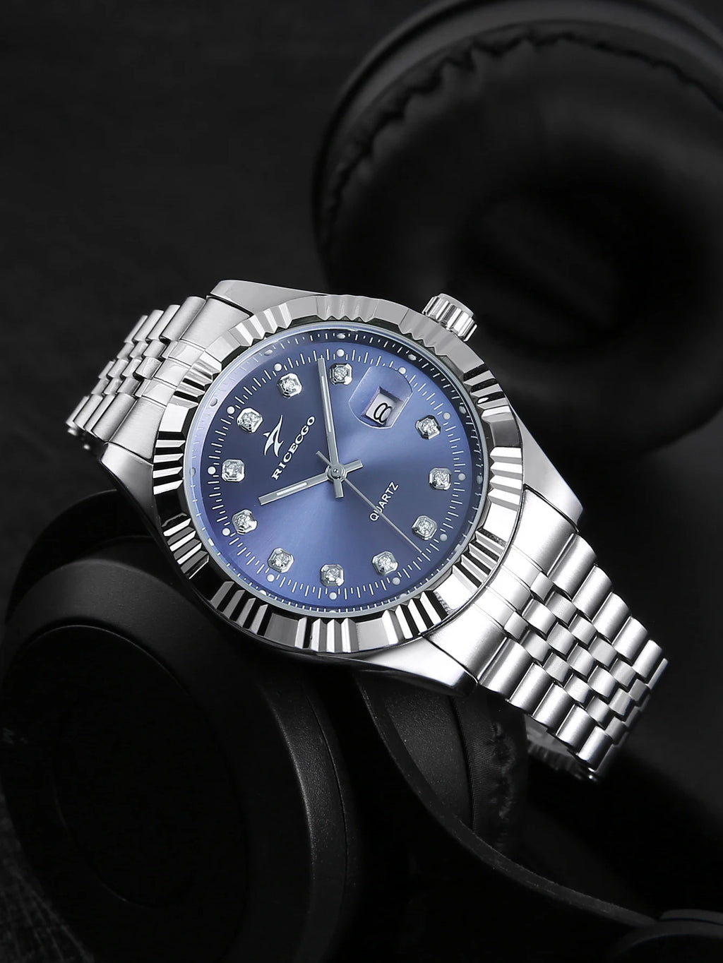 Business men's quartz wristwatch calendar display with diamonds showcases unique taste, making it the perfect gift for him