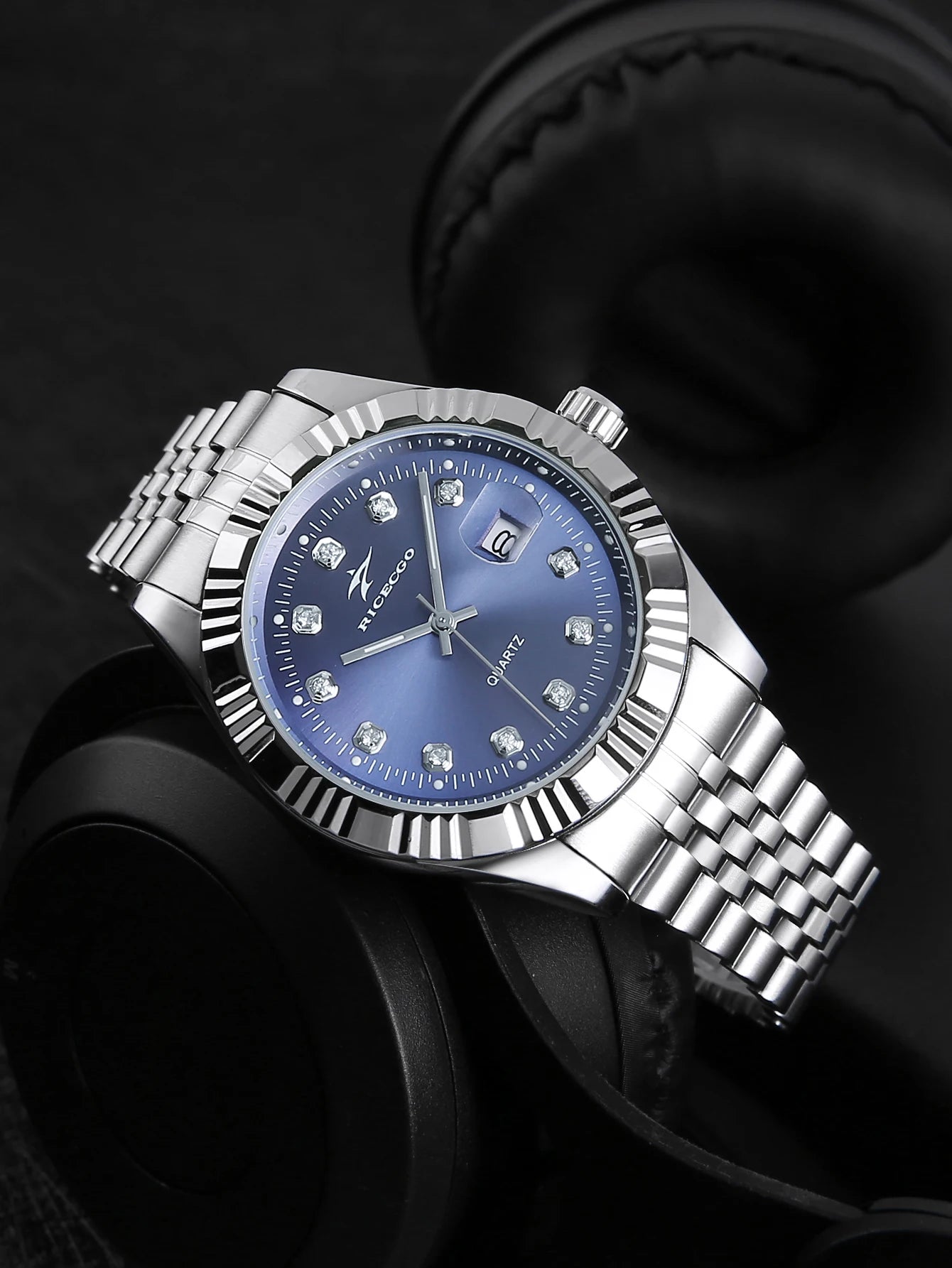 Business men's quartz wristwatch calendar display with diamonds showcases unique taste, making it the perfect gift for him