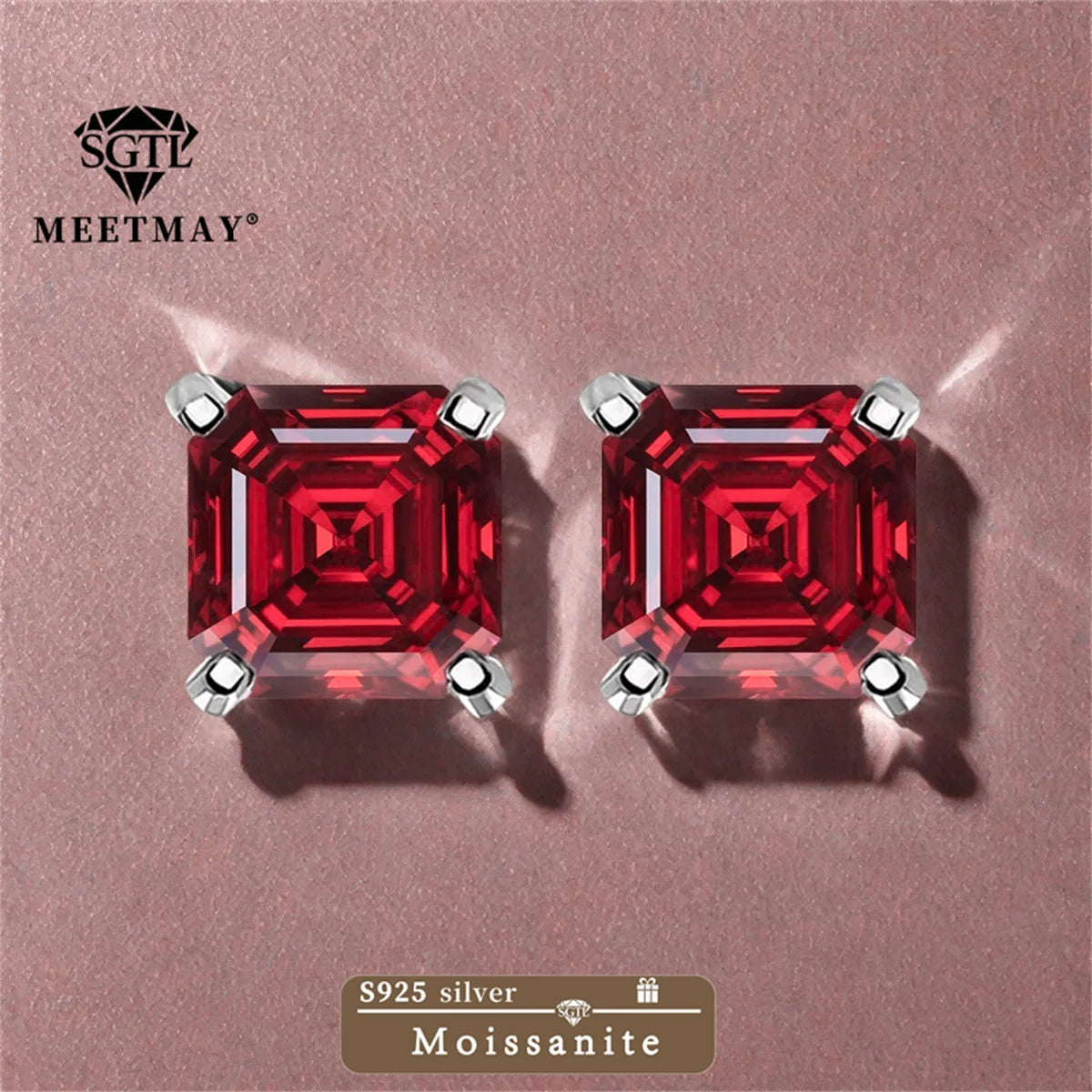GRA Certified S925 sterling silver four-prong stud earrings Asscher Cut Moissanite earrings for women fine jewelry Free gift box