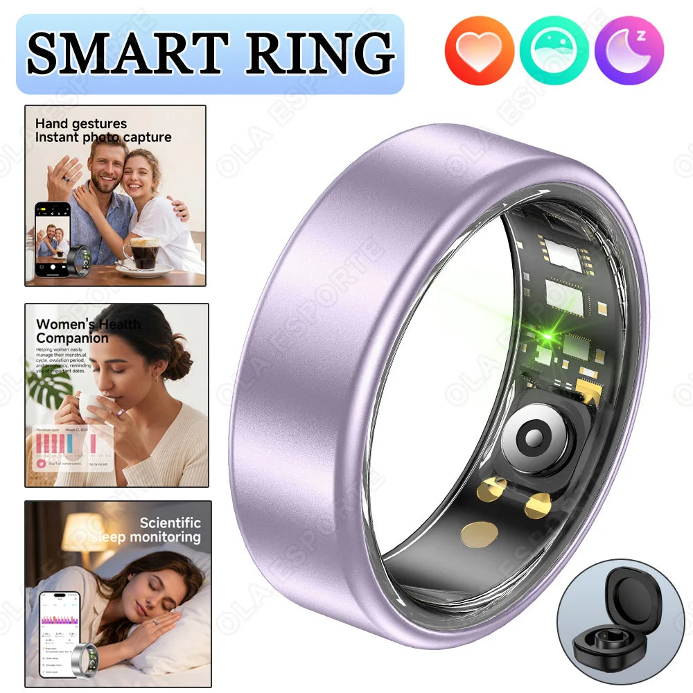 R09 Smart Ring Men Women with Charging Case,Heart Rate Blood Oxygen,Skin Temperature Monitor,5ATM Waterproof For Android iOS