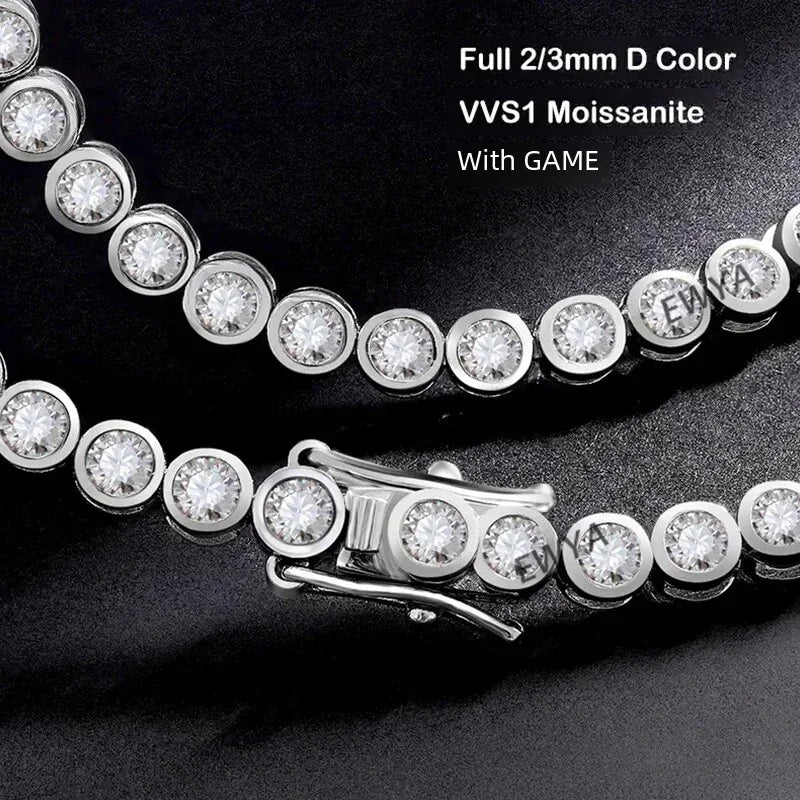 EWYA Luxury Bubble 2/3mm D Color Full Moissanite Tennis Necklace for Women S925 Silver Plated 18K Diamond Neck Chain Necklaces