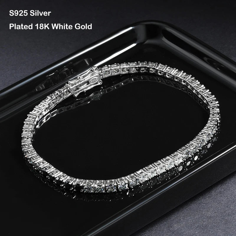 EWYA GRA Certified 3mm 0.1CT Gradient Color Black Grey White Moissanite Tennis Bracelet for Men Woman 925 Silver Link Bracelets