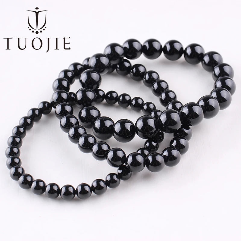 Natural 6 8 10mm Black Tourmaline Beads Bracelet Genuine Round Smooth Gemstone Beads Bracelets for Women Fashion Cheap Jewelry