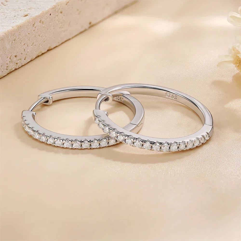 LinkerLove Moissanite Hoop Earrings S925 Sterling Silver Diamond Earrings 18K Gold Plated Trendy Jewelry for Bridal Wedding Gift