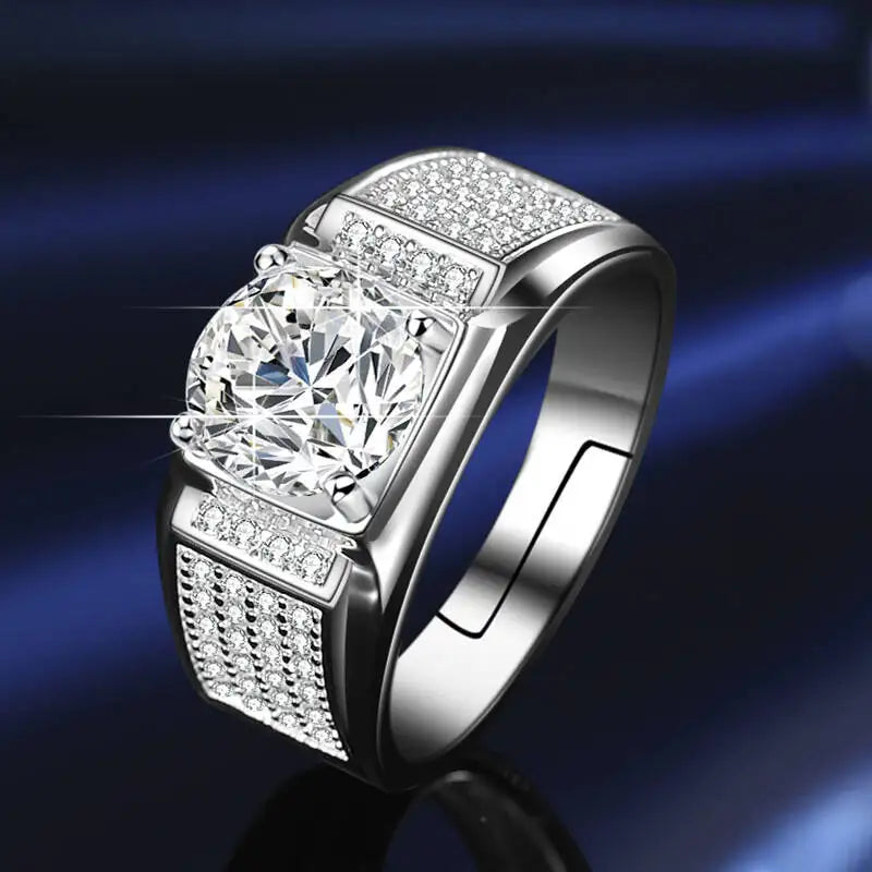 TY Classic Men's 1.0 Carat Real Moissanite white Ring 18K White Gold D Color Diamond Engagement Wedding Fine Jewelry Gift