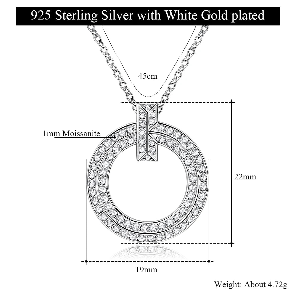 LinkerLove Moissanite Pendant Necklace Diamond Circle Pendant Chain for Women S925 Sterling Silver Choker Necklace Fine Jewelry