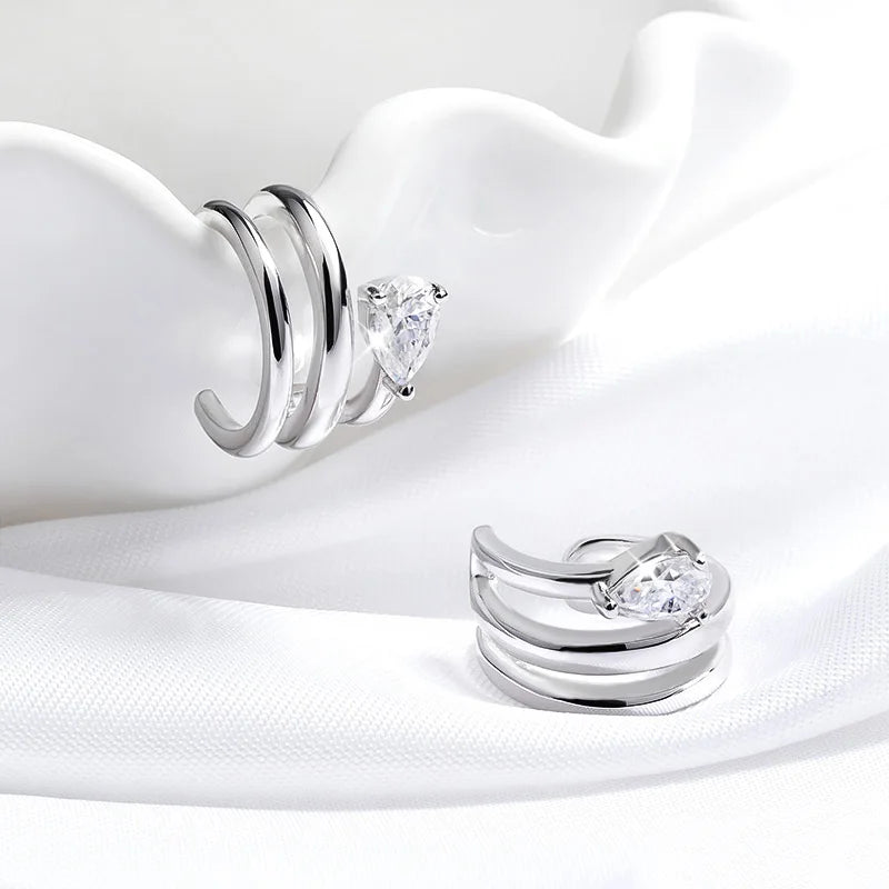 Smyoue 18K Plated Certified Full Moissanite Clip Earrings for Women Pear Cut Pure 925 Silver Lab Diamond Jewelry Wholesale