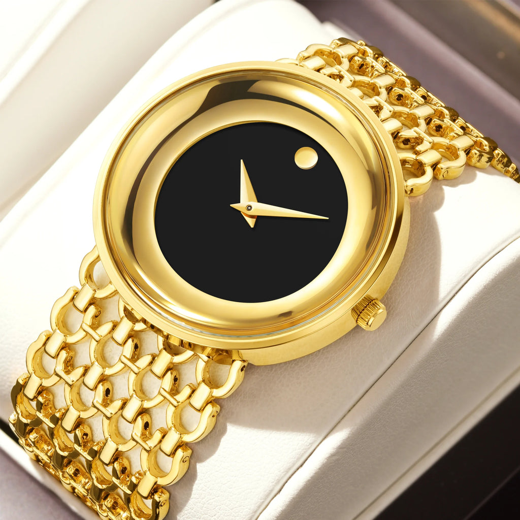 YaLaLuSi Women's Minimalist Quartz Watch with Large Dial, Water-Resistant, Gold-Tone, Perfect as a Gift Watch for Ladies Reloj