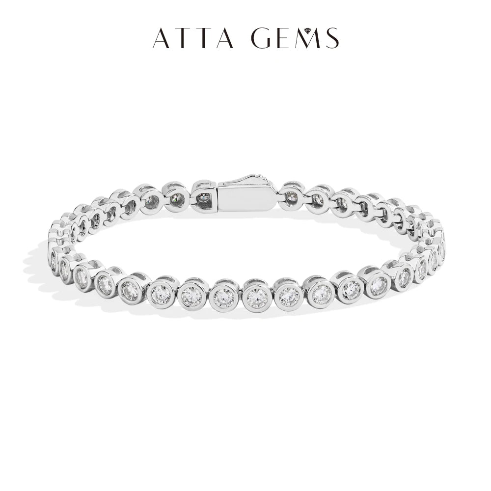 ATTAGEMS Round Cut 3mm Moissanite Tennis Bracelet 925 Sterling Silver Gold Plated Women Men's Bracelet Engagement Luxury Jewelry