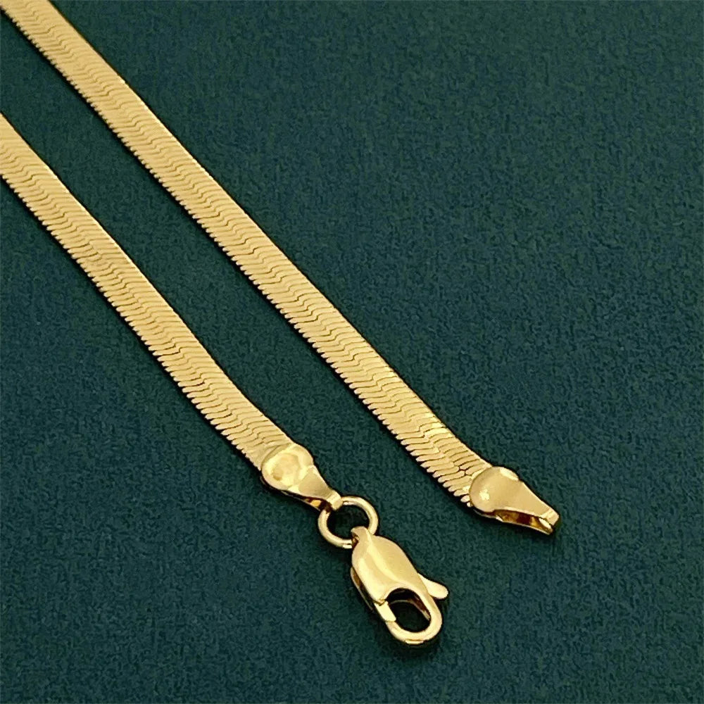 Men's & Women's 24K Gold AU999 Flat Snake Necklace - Pure gold, auspicious snake, perfect couple set, thoughtful gift