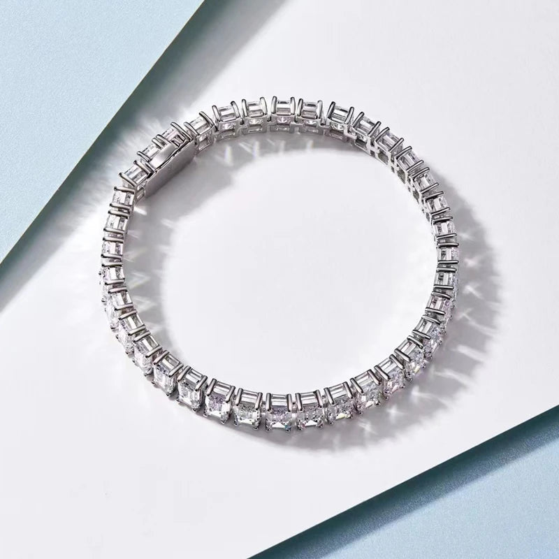 OEVAS 100% 925 Sterling Silver 4*6mm Emerald Cut High Carbon Diamond Bracelets For Women Engagement Wedding Party Fine Jewelry