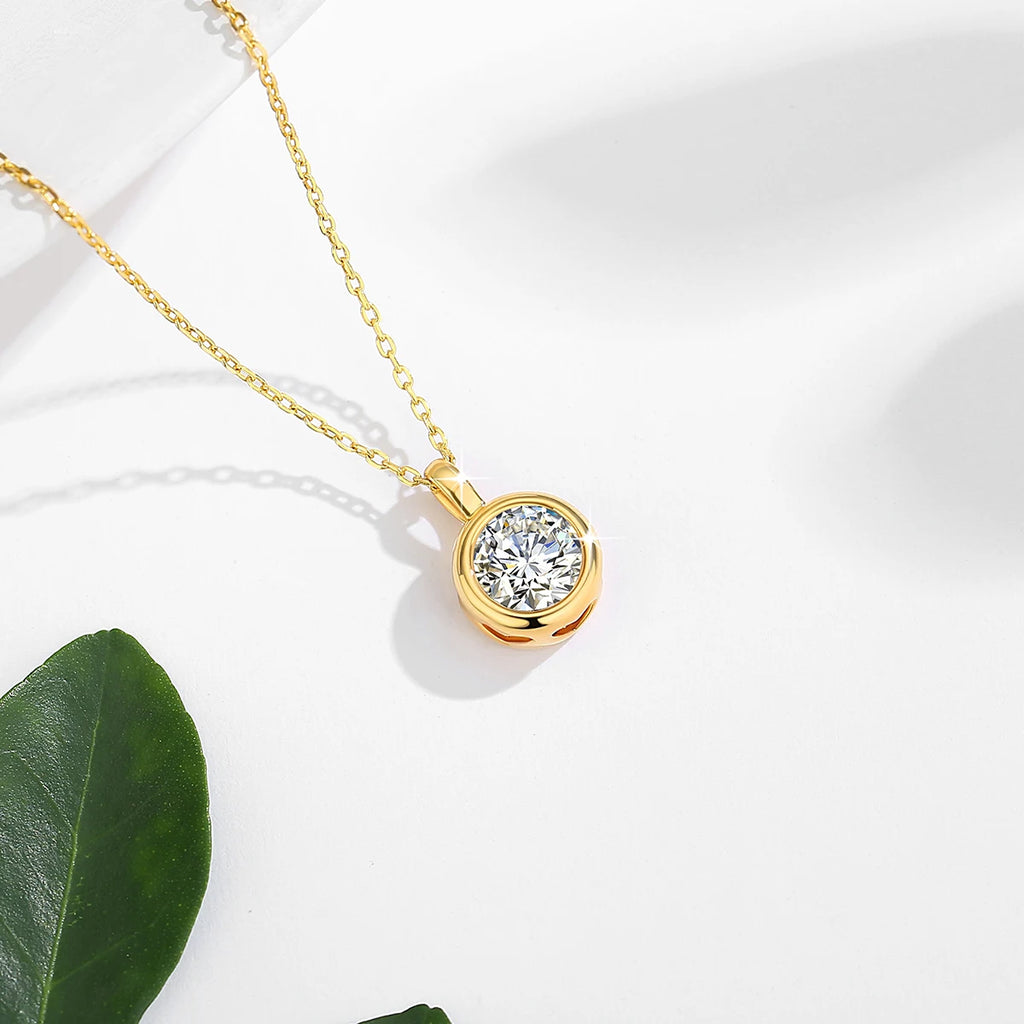 Genuine 18K Gold Moissanite Necklace 1CT AU750 Pendant Classic for Women Anniversary Party Gift Daily Wear Trendy Jewelry