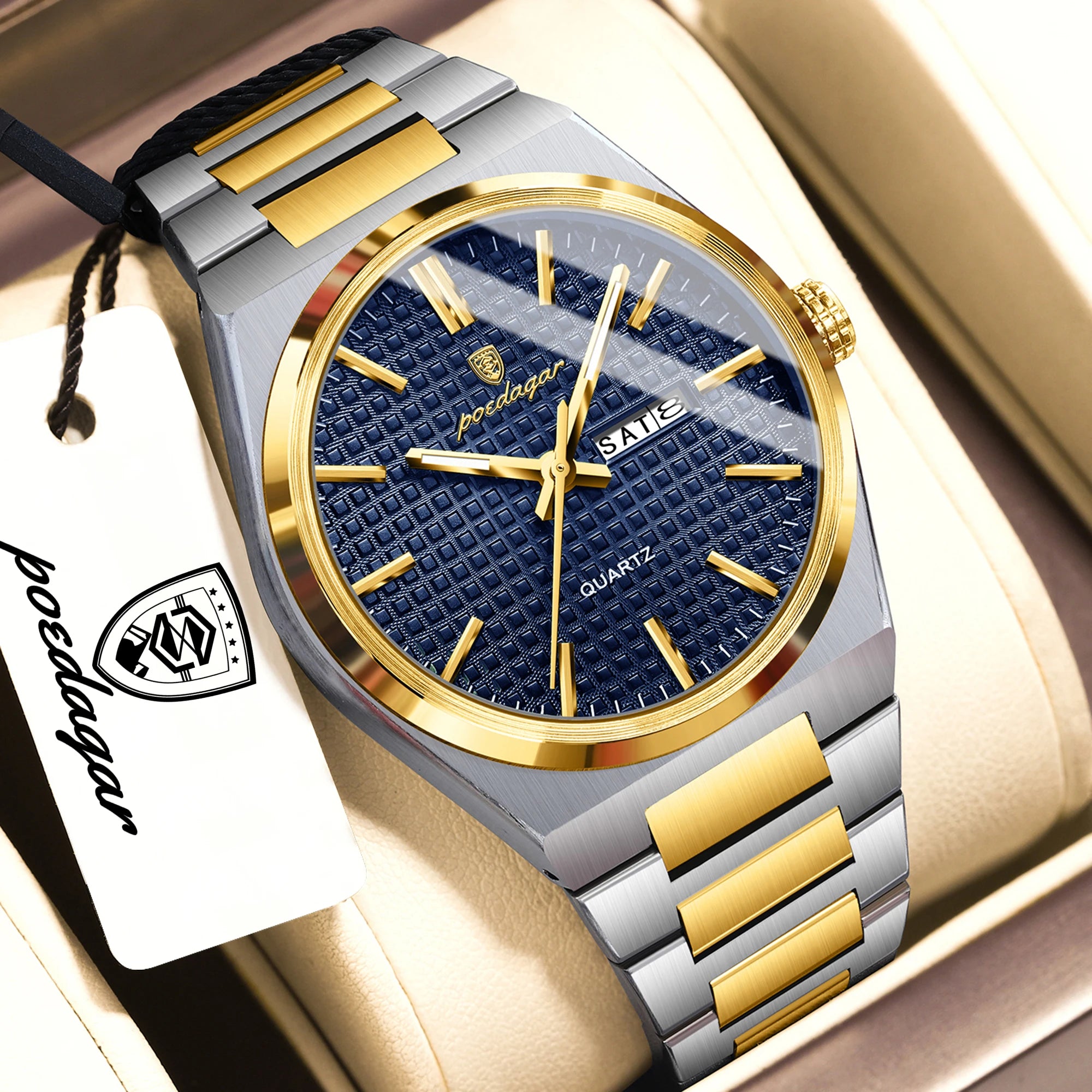 POEDAGAR Top Original Quartz Men Clock Waterproof Luminous Stainless Steel Man Wristwatch Date Week Business Men's Watches Reloj
