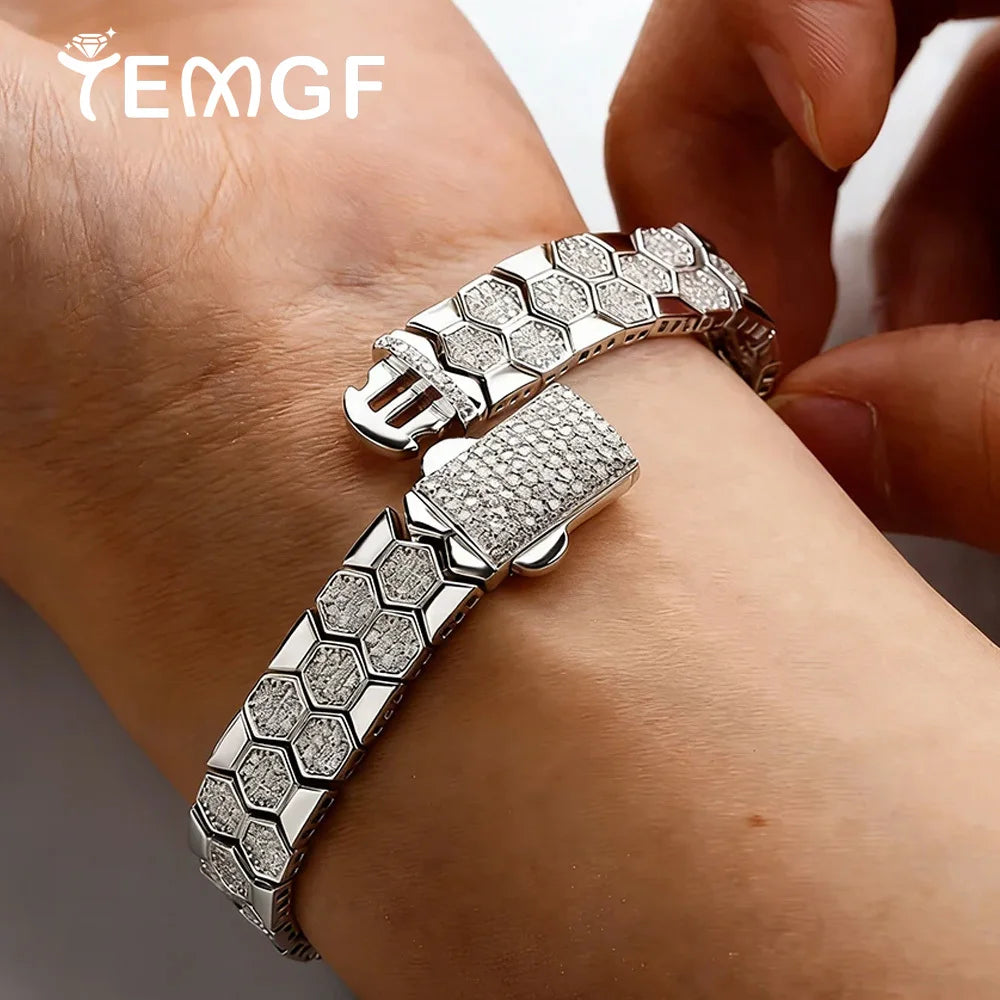 Full Moissanite Bracelet for Men Woman Lab Diamond with GRA Certified Unique Honeycomb Design S925 Sterling Silver Party Jewelry