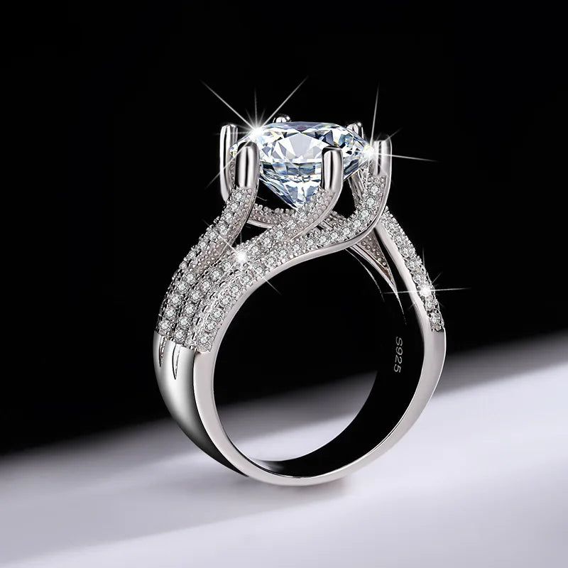 925 Sterling Silver 5 Carat Moissanite Eternity Ring Fashion Trend Temperament Design Light Luxury Niche  Senior Lady