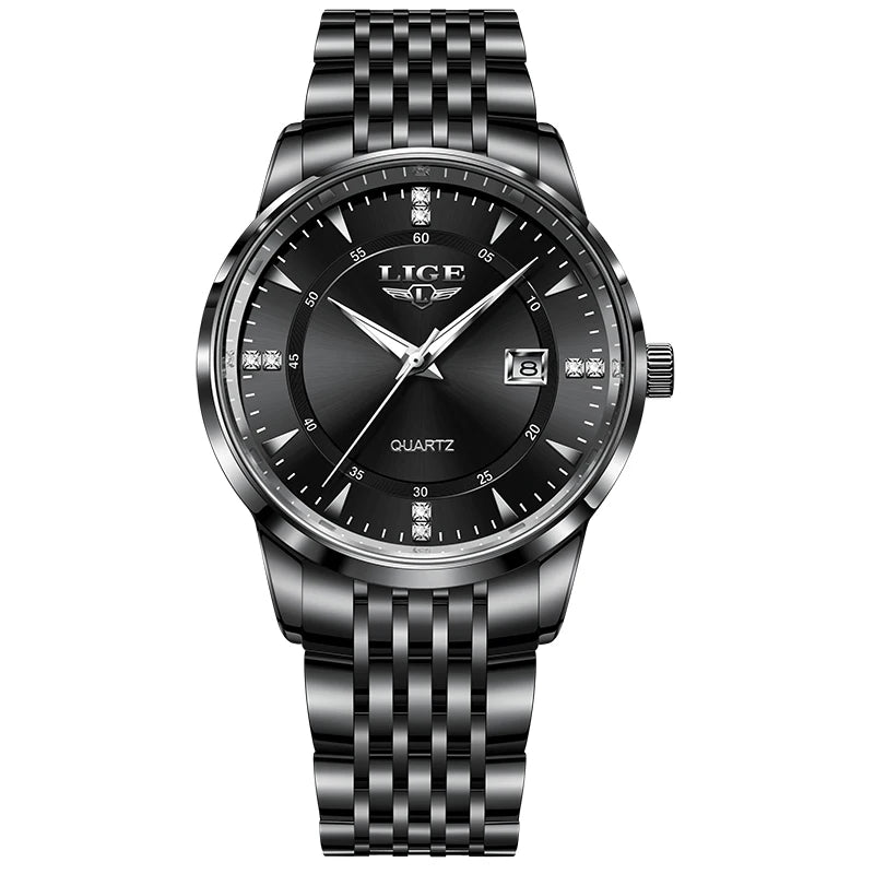LIGE Luxury Quartz Wristwatches Mens Watch Stainless Steel Watches Luminous Date Waterproof Outdoor Diving Sports Watch reloj