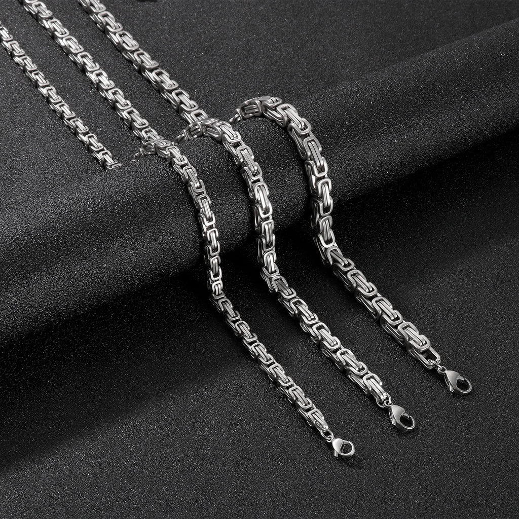 5/6/7mm Metal Ice-Cold Royal King Chain Necklace Bracelet Men Stainless Steel Solid Choker Necklaces