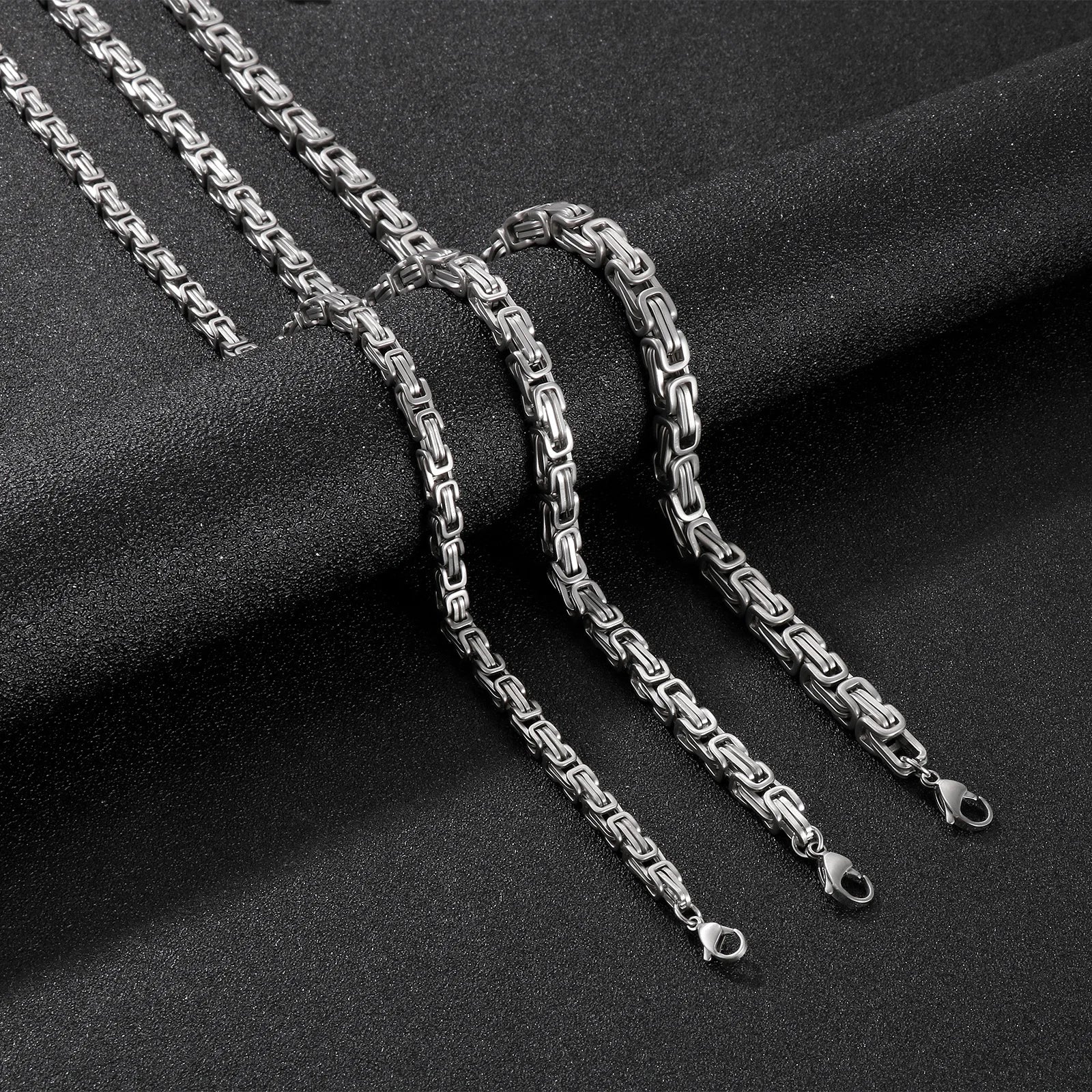 5/6/7mm Metal Ice-Cold Royal King Chain Necklace Bracelet Men Stainless Steel Solid Choker Necklaces