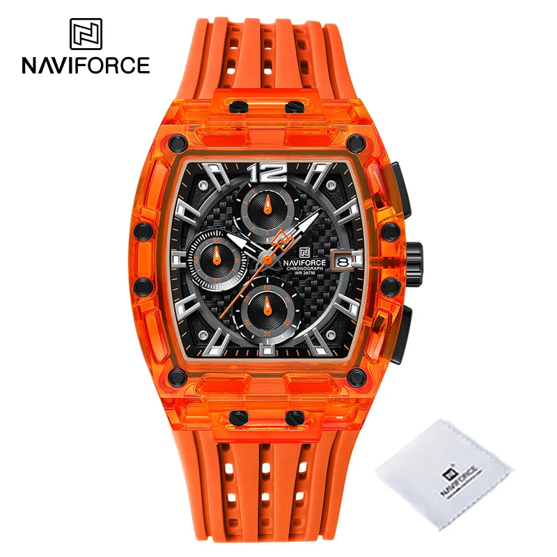 High Quality NAVIFORCE Watches for Man Silica Strap 50M Waterproof Sport Male Clock Casual Quartz Date Display Men's Chronograph