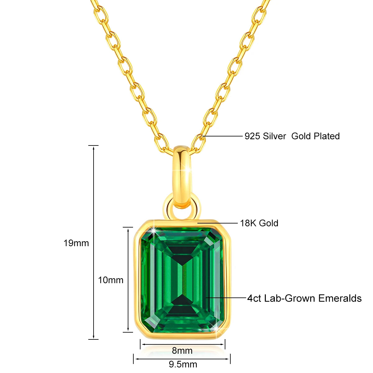 18K Gold 4CT Lab Grown Ruby Sapphire Necklace Au750 Lab Grown Emerald Pendant 100% Genuine for Women Man Anniversary Fine Jewelr