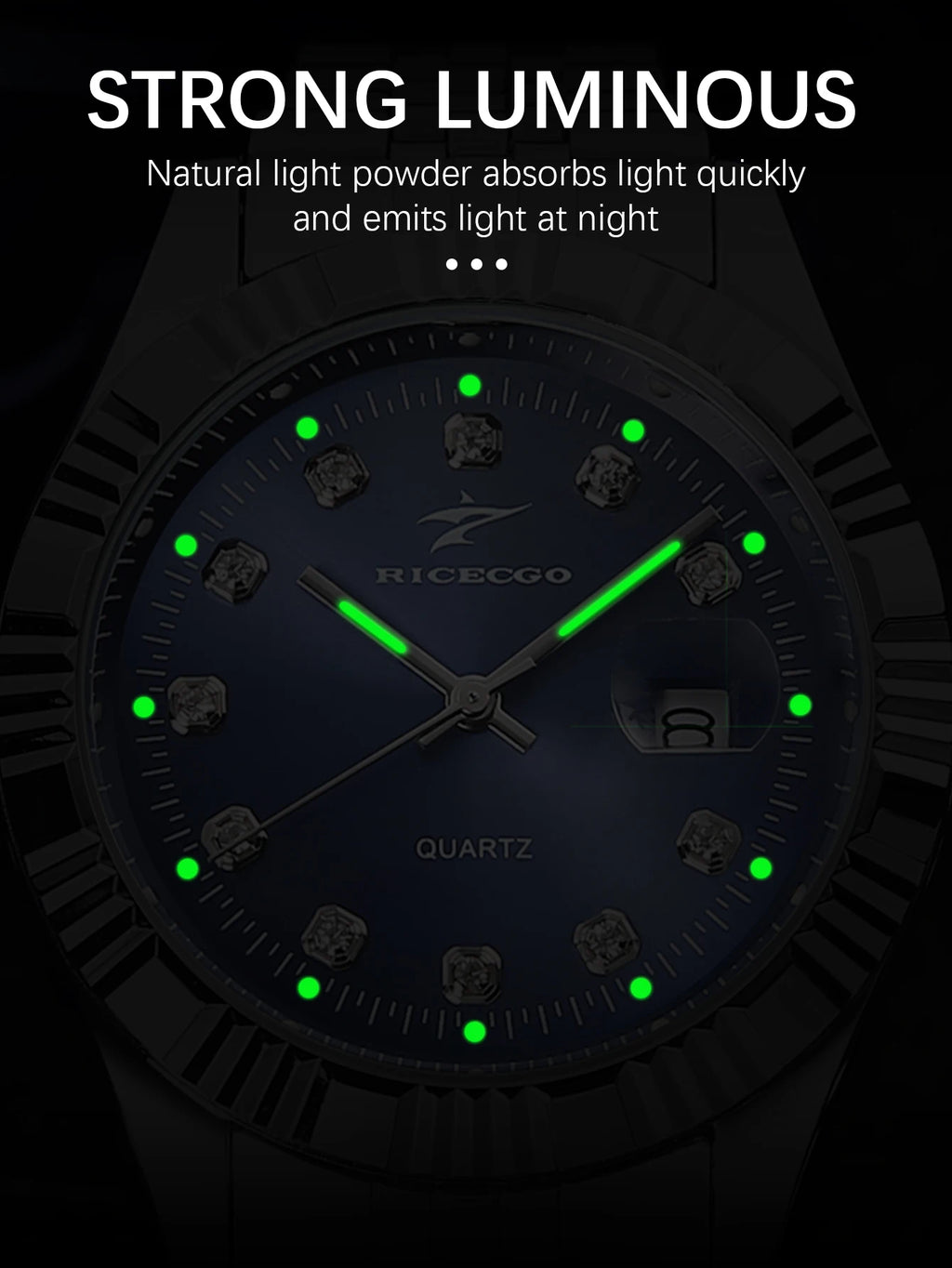 Business men's quartz wristwatch calendar display with diamonds showcases unique taste, making it the perfect gift for him