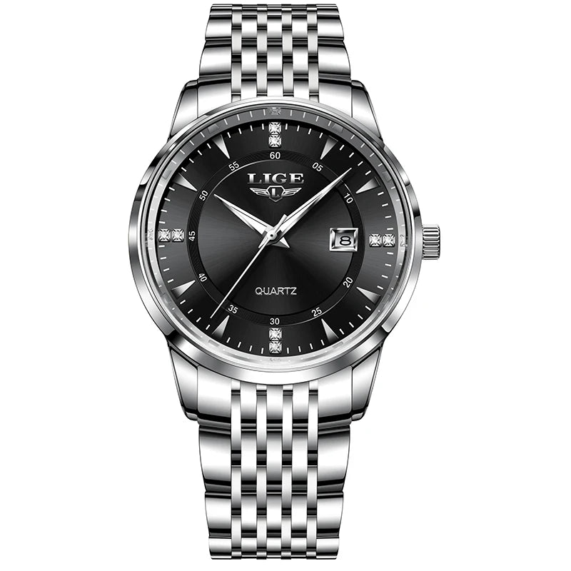 LIGE Luxury Quartz Wristwatches Mens Watch Stainless Steel Watches Luminous Date Waterproof Outdoor Diving Sports Watch reloj