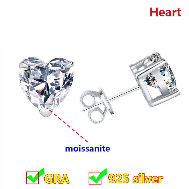 Premium 0.5ct-2ct Moissanite Earring For Women Classic Original 925 Sterling Silver Jewelry Moissanite Diamond Stud Earring