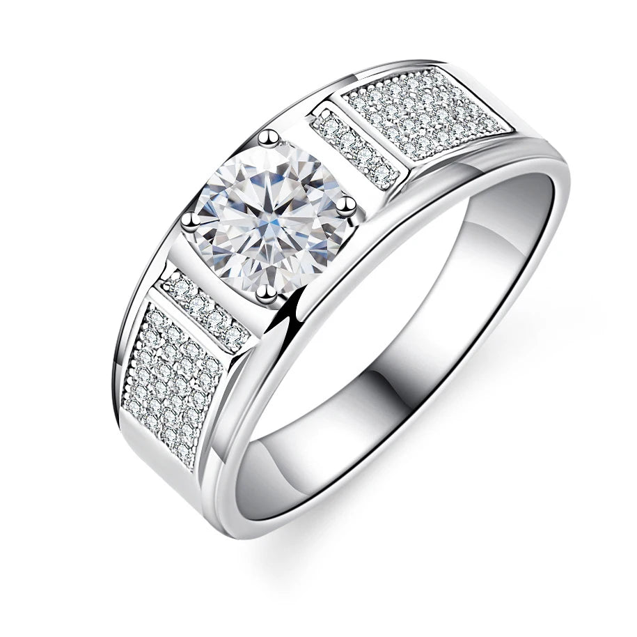 Real 1.0 Carat Moissanite Ring For Men Pure Solid 18K White Gold Rings D Color Diamond Engagement Wedding Ring Jewelry Gift