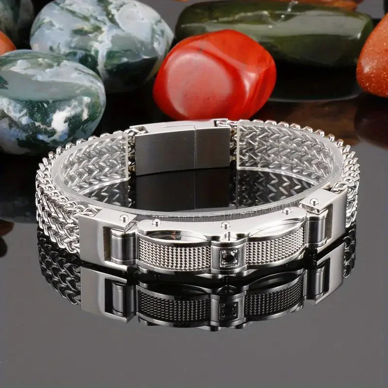 Stainless Steel Bracelet for Men 21CM Square Chain With CZ & Magnet Clasp Bracelets Street Style Fashion Quality Jewelry Gifts