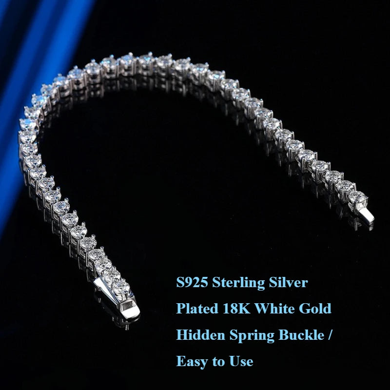 EWYA 3 Prong 2.5mm 3mm Full D Color Moissanite Diamond Tennis Bracelet for Women 925 Silver Link Chain Spring Buckle Bracelets