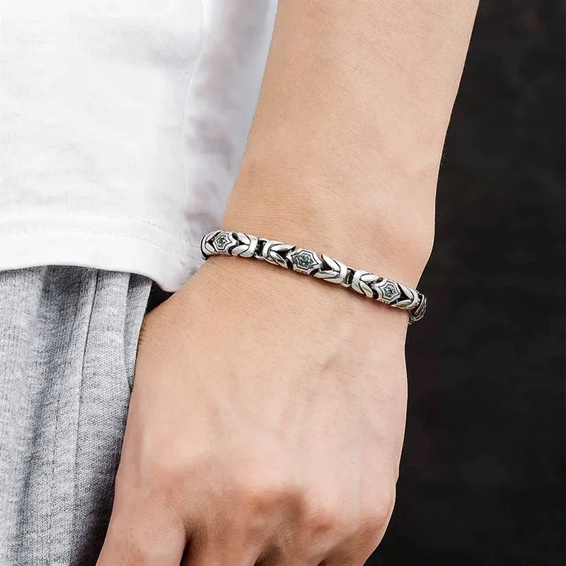 China-Chic Peace Pattern Bracelet for Men and Women Fashion Retro Diamond Set Handmade Bracelet Chain Simple Jewelry