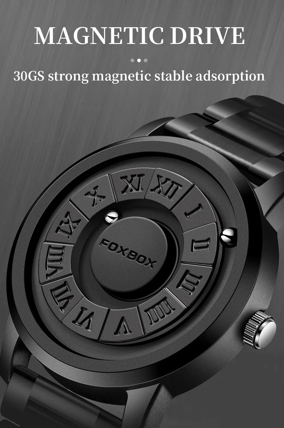 FOXOBOX New Original Luxury Skull Scrolling Pointer Magnetic Force Watch Men Military Sport Waterproof Quartz Wristwatch Clock