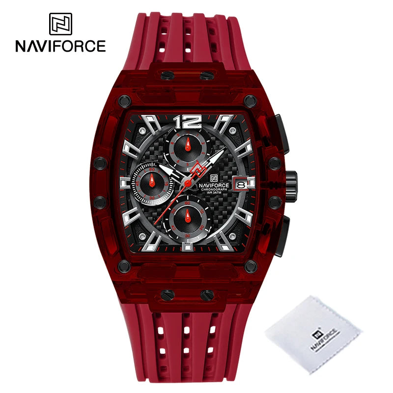High Quality NAVIFORCE Watches for Man Silica Strap 50M Waterproof Sport Male Clock Casual Quartz Date Display Men's Chronograph