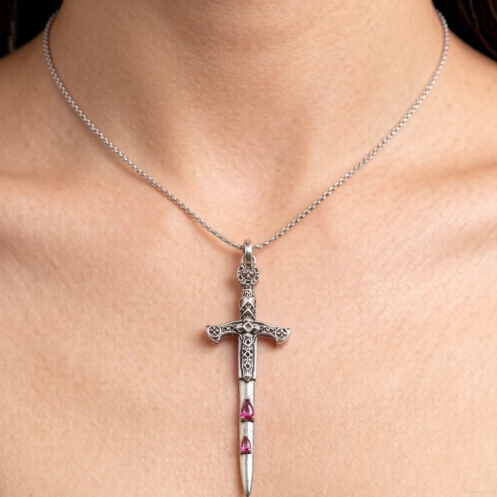 Sword Pendant Link Chain Necklace Summer Brand New Fine Jewelry Europe 925 Sterling Silver Vintage Gift For Women Men