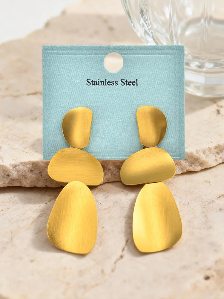 Stainless Steel Brushed Geometric Drop Earrings, 18K Gold Plated Irregular Dangle Earring Women, Minimalist Statement Jewelry